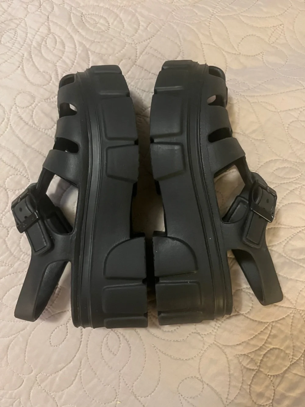 Skechers Foamies Black Caged Platform Fisherman Velcro Sandals Sz 6 - Picture 3 of 8